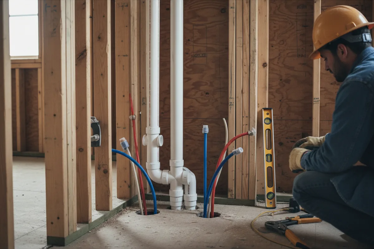 Drain and supply rough-in during Sump Pump Repair in Frederick
